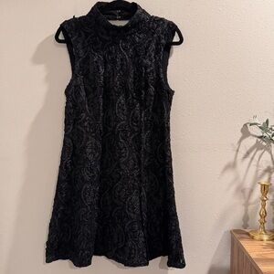 Free People 10 Black Floral Lace High Neck Fit Flare Mini Cocktail Party Dress